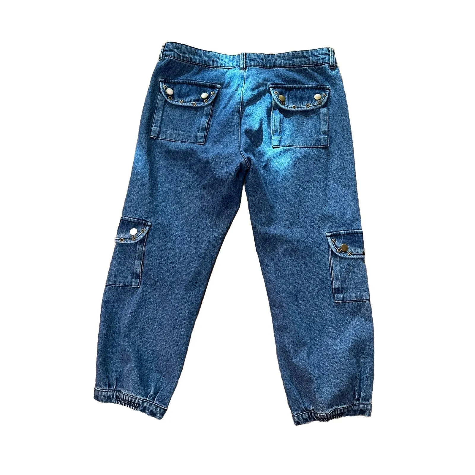 Venus‎ Womens Size 10 Medium Wash Floral Embroidered Cargo Denim Jean Joggers - Image 6