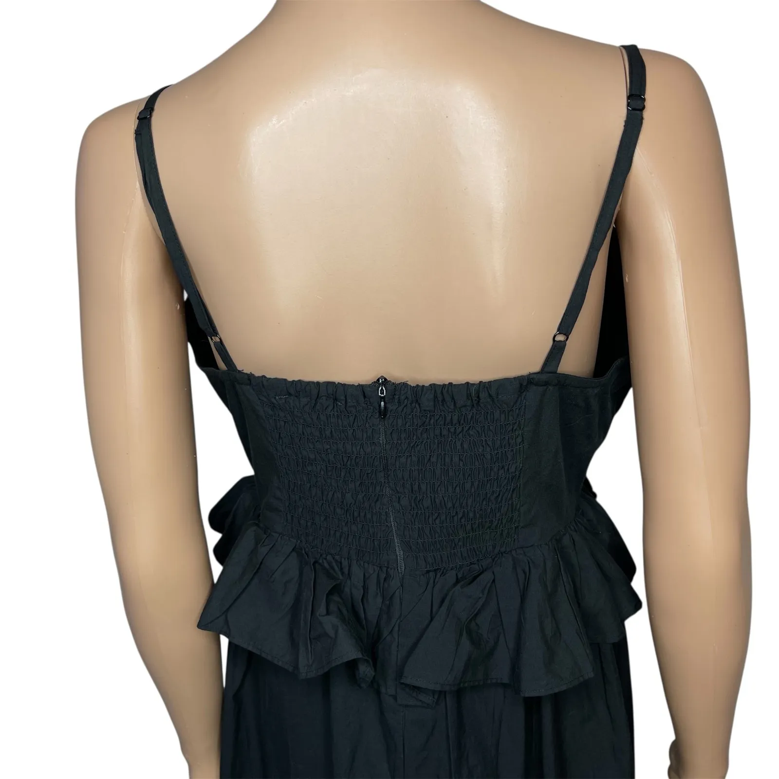 Caroline Constas New Embroidered Peplum Waist Spaghetti Strap Black Dress Sz M Size M - Image 6
