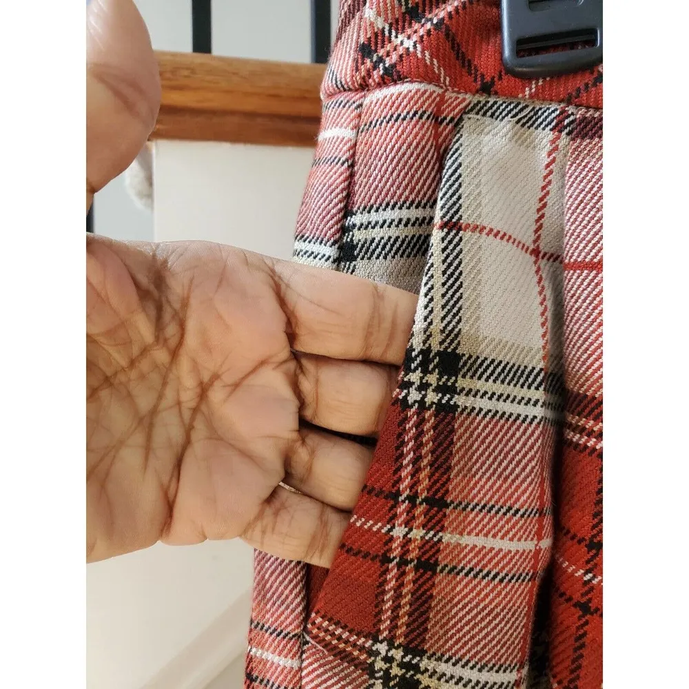 H&M Womens Red White Plaid Pockets Casual Outdoor Belt Loops Pants Size 10 - Image 4