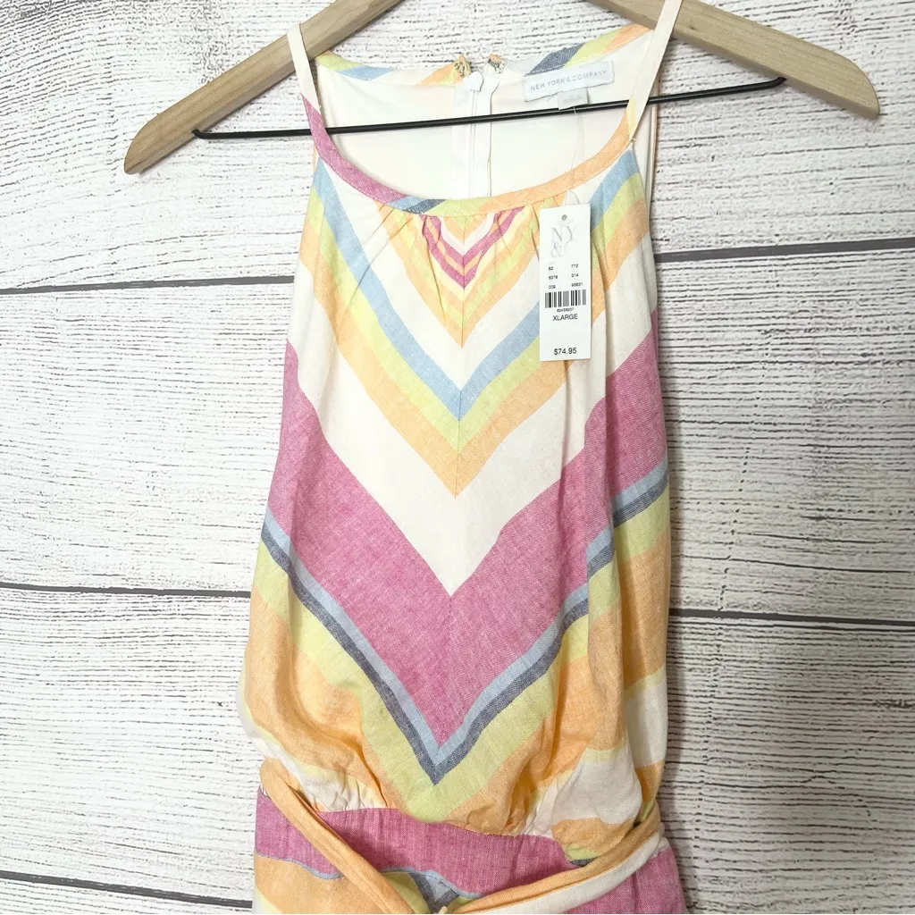 NWT NY&Co Linen Blend Colorful Chevron Stripe Halter Midi Dress Size XL Orange - Image 2