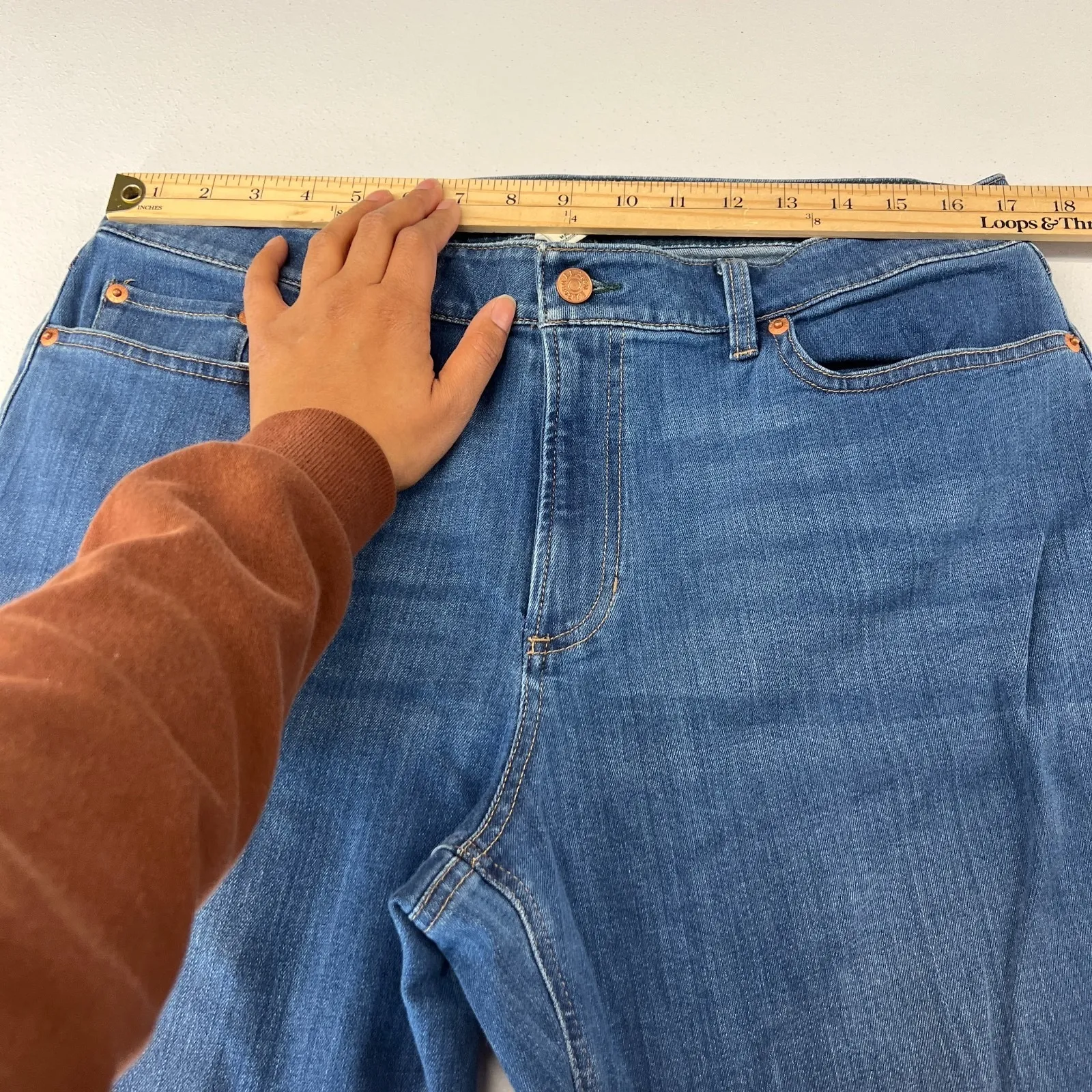 L.L. Bean BeanFlex Jeans Womens 16 Blue Denim Stretch Favorite Fit Straight Leg Size 16P - Image 11