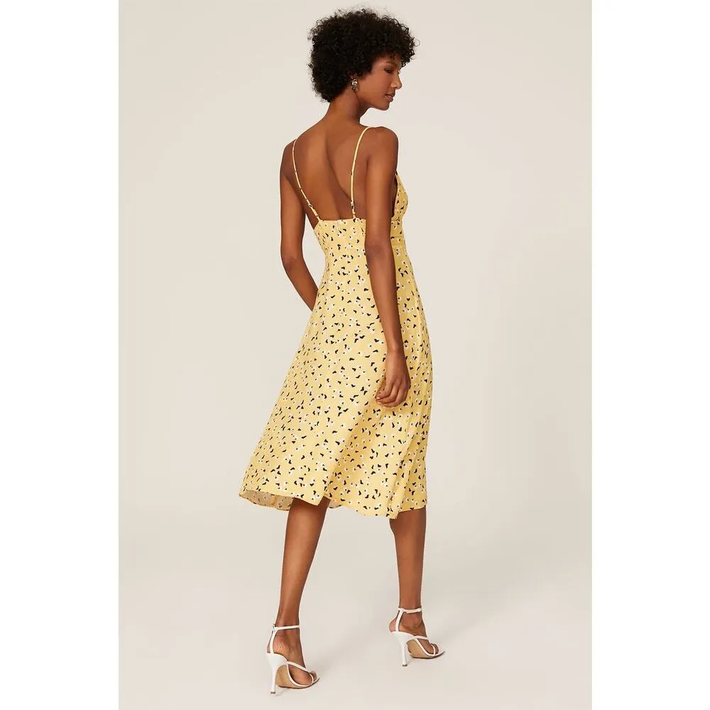 Amanda Uprichard Amory Yellow Floral Print Sleeveless Slip Midi Dress Size S - Image 2