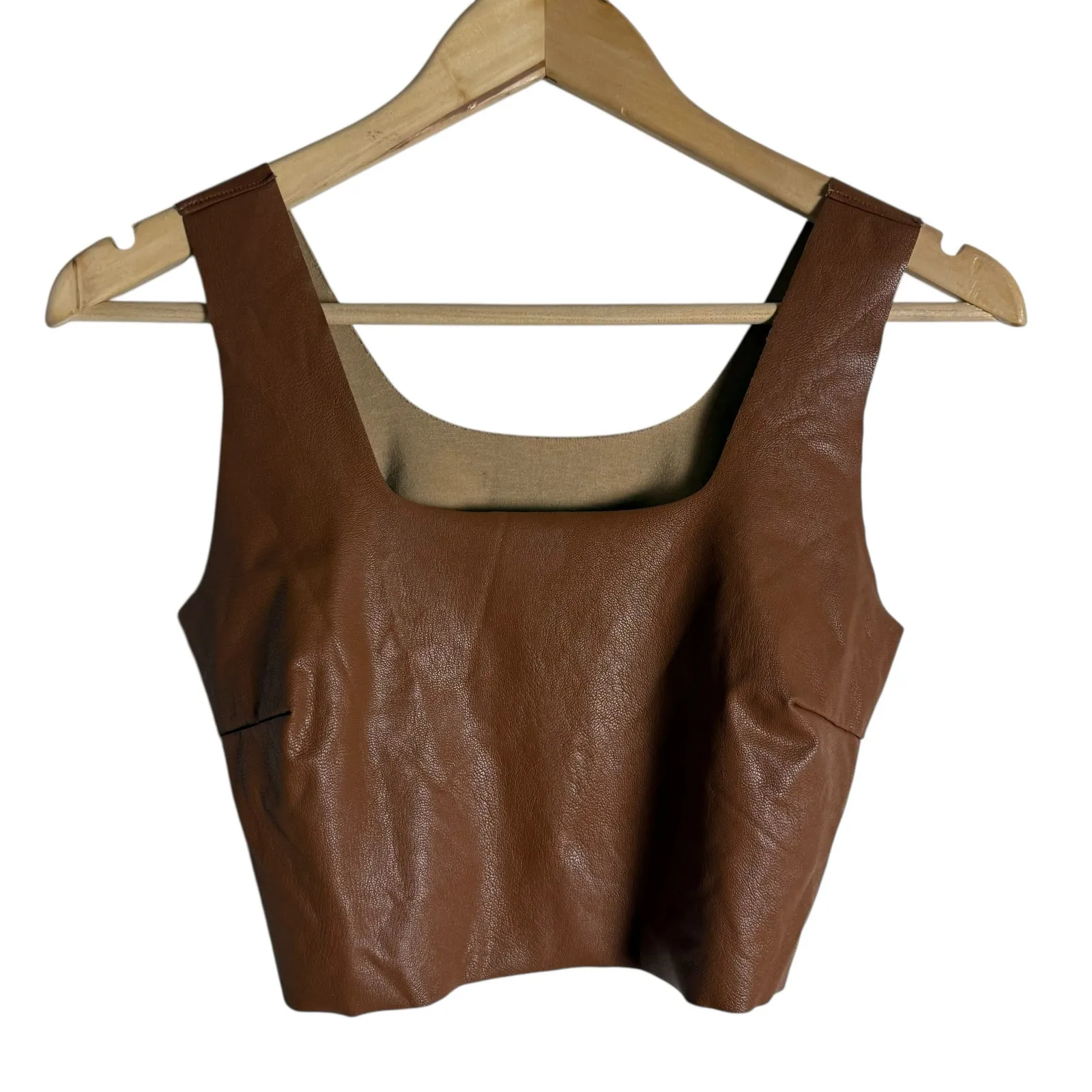 Commando Brown Square Neck Faux Leather Sleeveless Cropped Tank Top Size Medium - Image 7