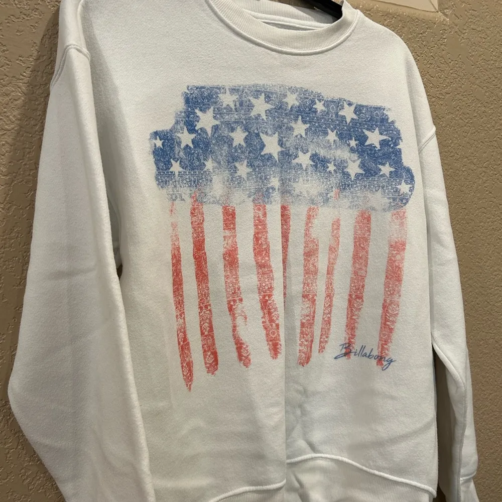 Billabong White Sweatshirt with American Flag Design - Image 3