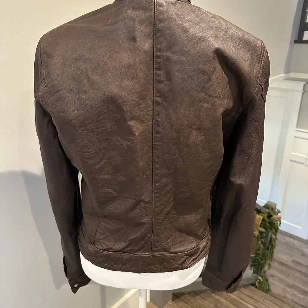 Era of Chaos Leather Moto Jacket | Vintage Style Brown Size 12 - Image 4