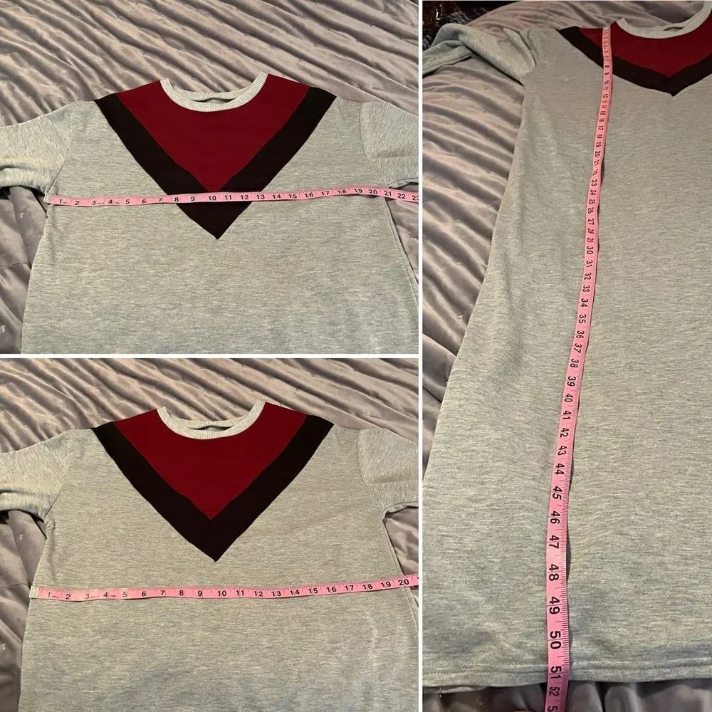 SHEIN Colorblock Sweatshirt Maxi Dress Long Sleeves Grey L - Image 8