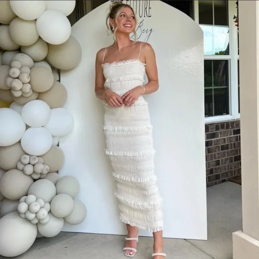 HOUSE OF CB 'Solana' Ivory Sequin Pleat Maxi Dress white NWOT size Small - Image 13