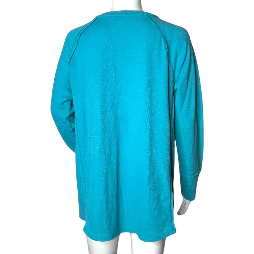 Wildfox Women’s‎ Haley Thermal Top Teal Brushed Long Sleeved V-Neck - Image 4