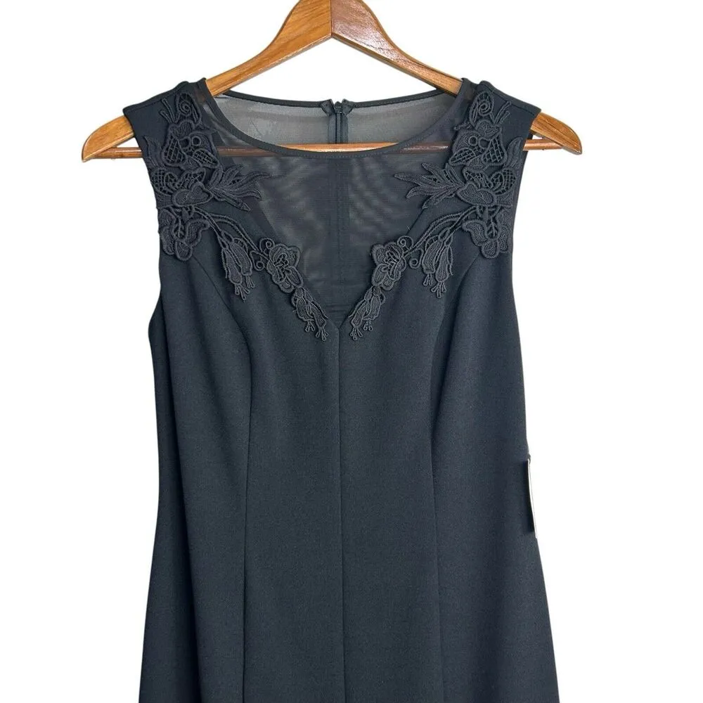 JOSEPH RIBKOFF Scuba Crepe And Mesh Trumpet Dress Size 8 Black Mesh Neckline New - Image 2