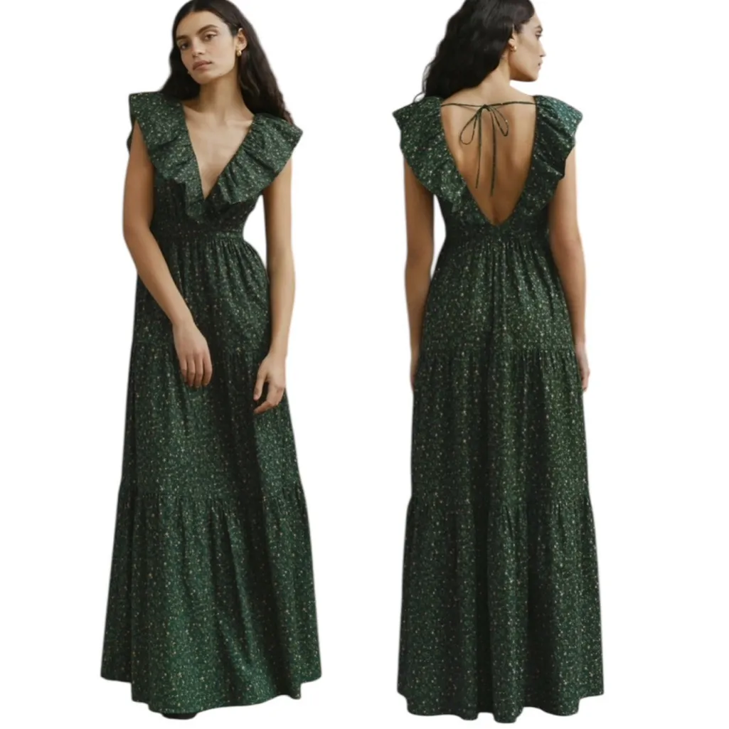 NWT Reformation Fairfield Green Floral Cotton Maxi Dress in Coriander Size 0 - Image 2