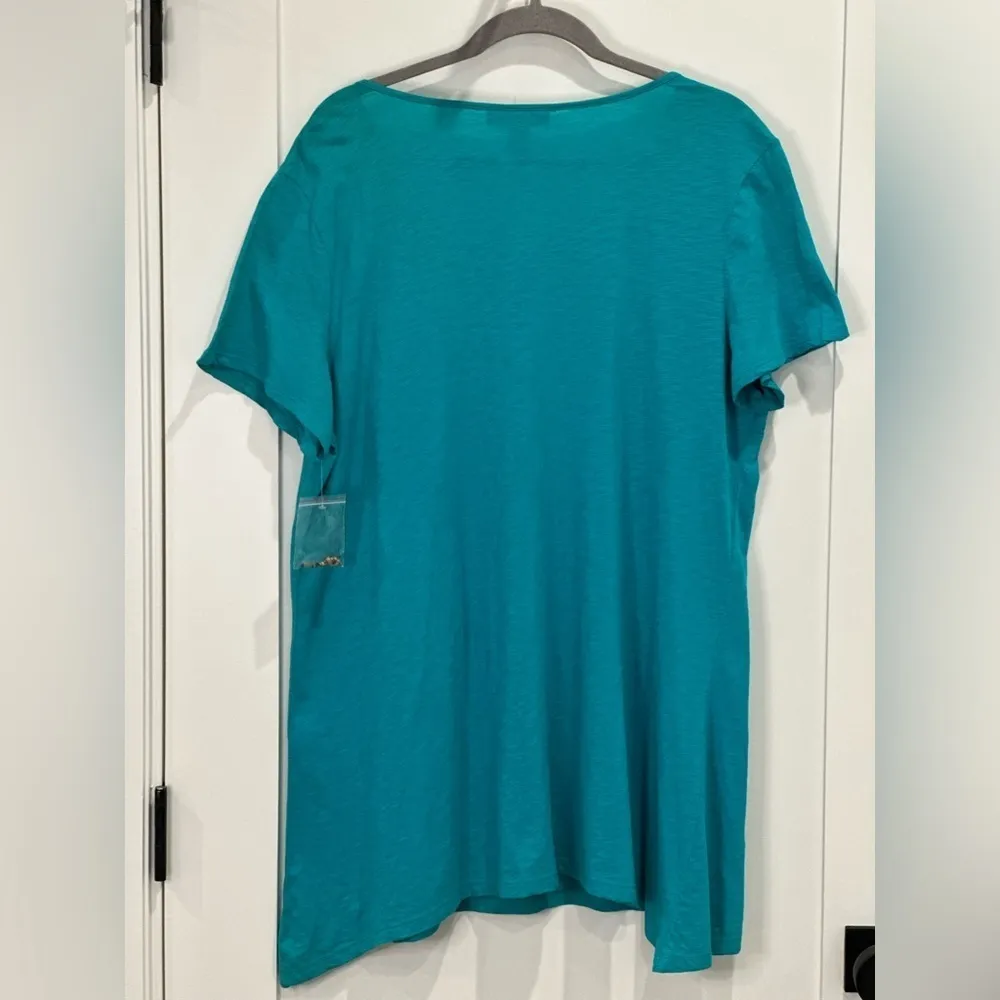 Style & Co Turquoise T-Shirt With Wood Beaded Neckline Detail 1X - Image 2