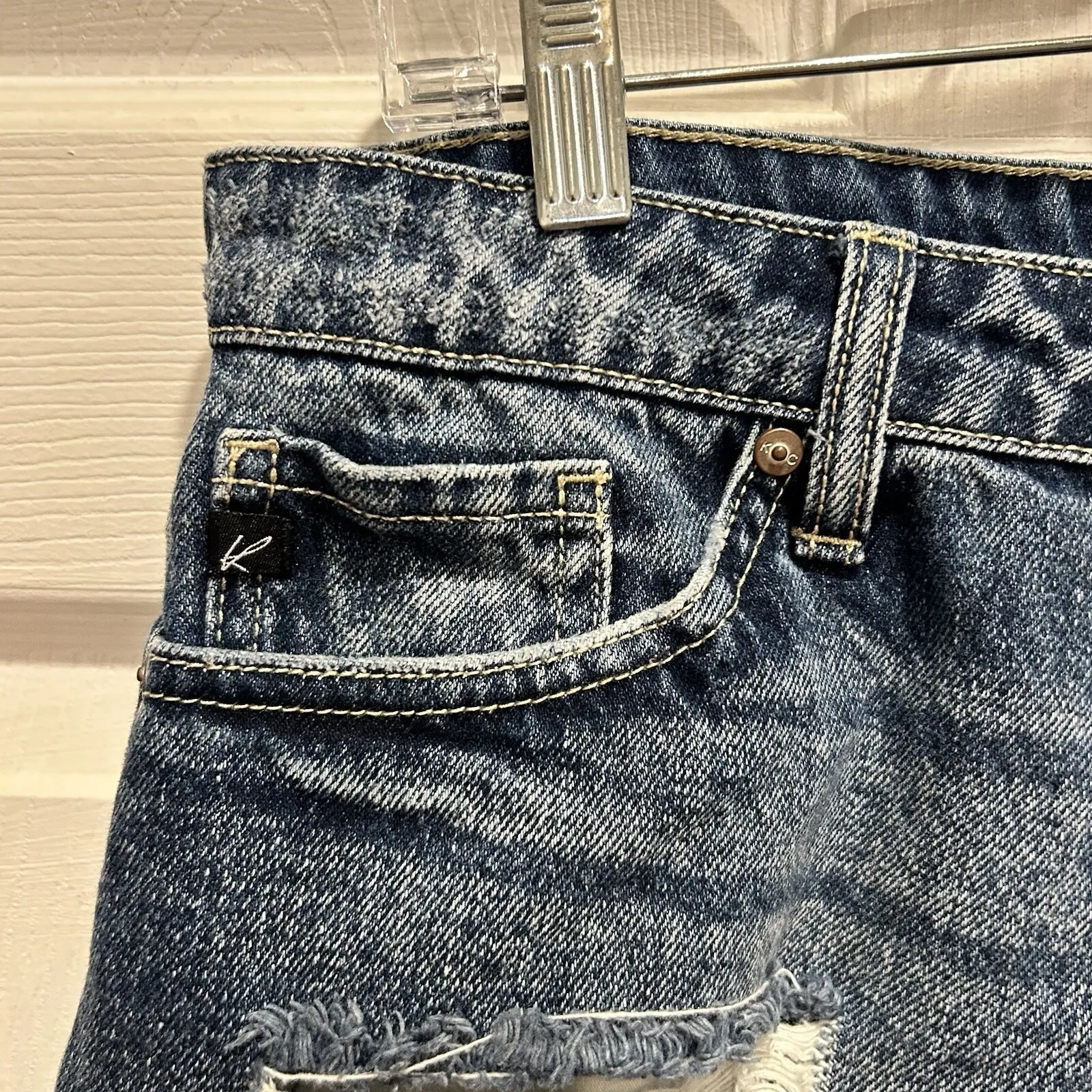 Kancan Jeans Womens High Rise Distressed Denim Cutoff Shorts Button Fly Blue L Size L - Image 4