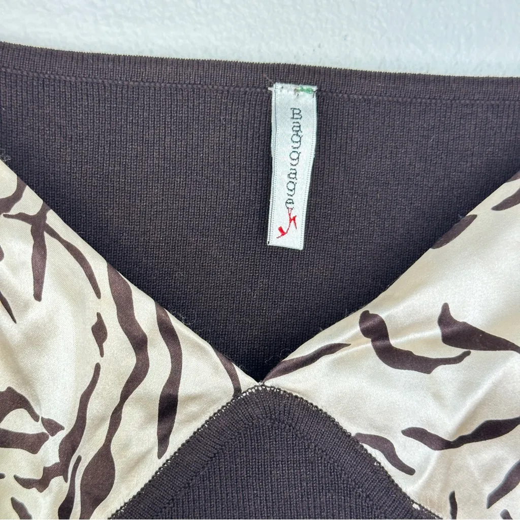 Vintage 90s Y2K Silk Blend Babydoll Tank top Sz L Brown Cream Animal Print - Image 6