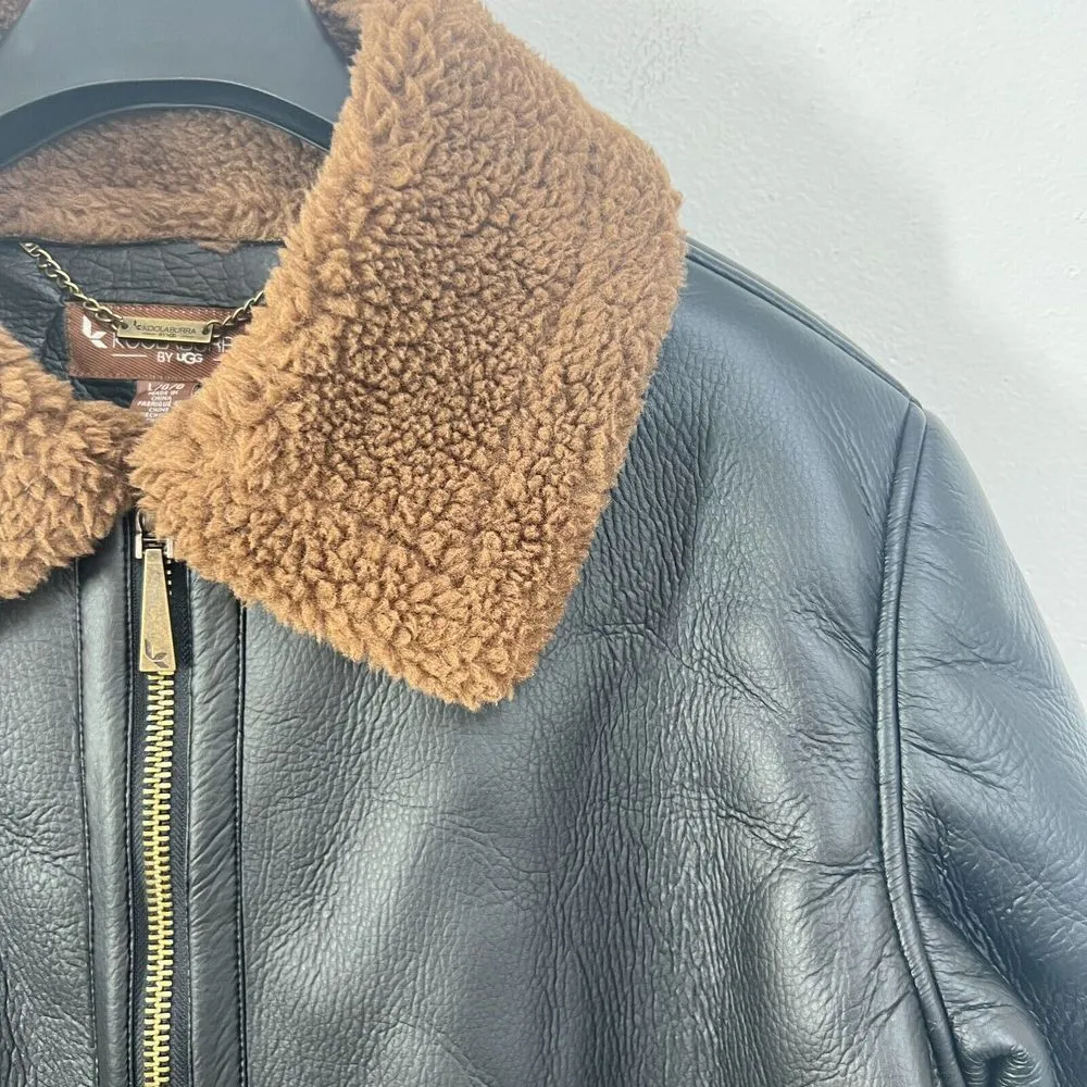 Koolaburra by UGG Motorcycle Shearling Jacket Womens Large Black Brown Cozy Warm - Image 7