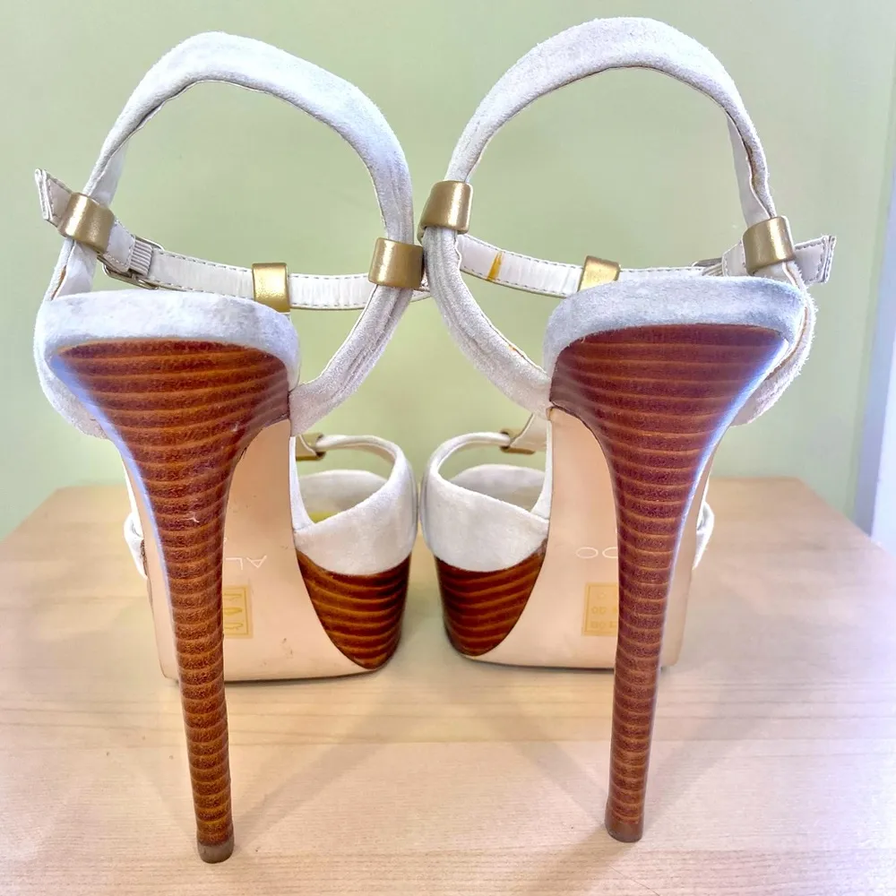 Platform Suede T-Strap Heels Gold Cream 40 - Image 6