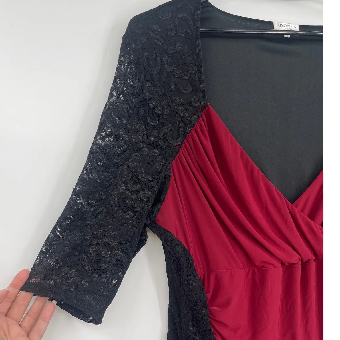 Kiyonna Illusion Lace Bodycon Dress Sz 4X Holiday Romantic Glam Burgundy Ruched Red - Image 4
