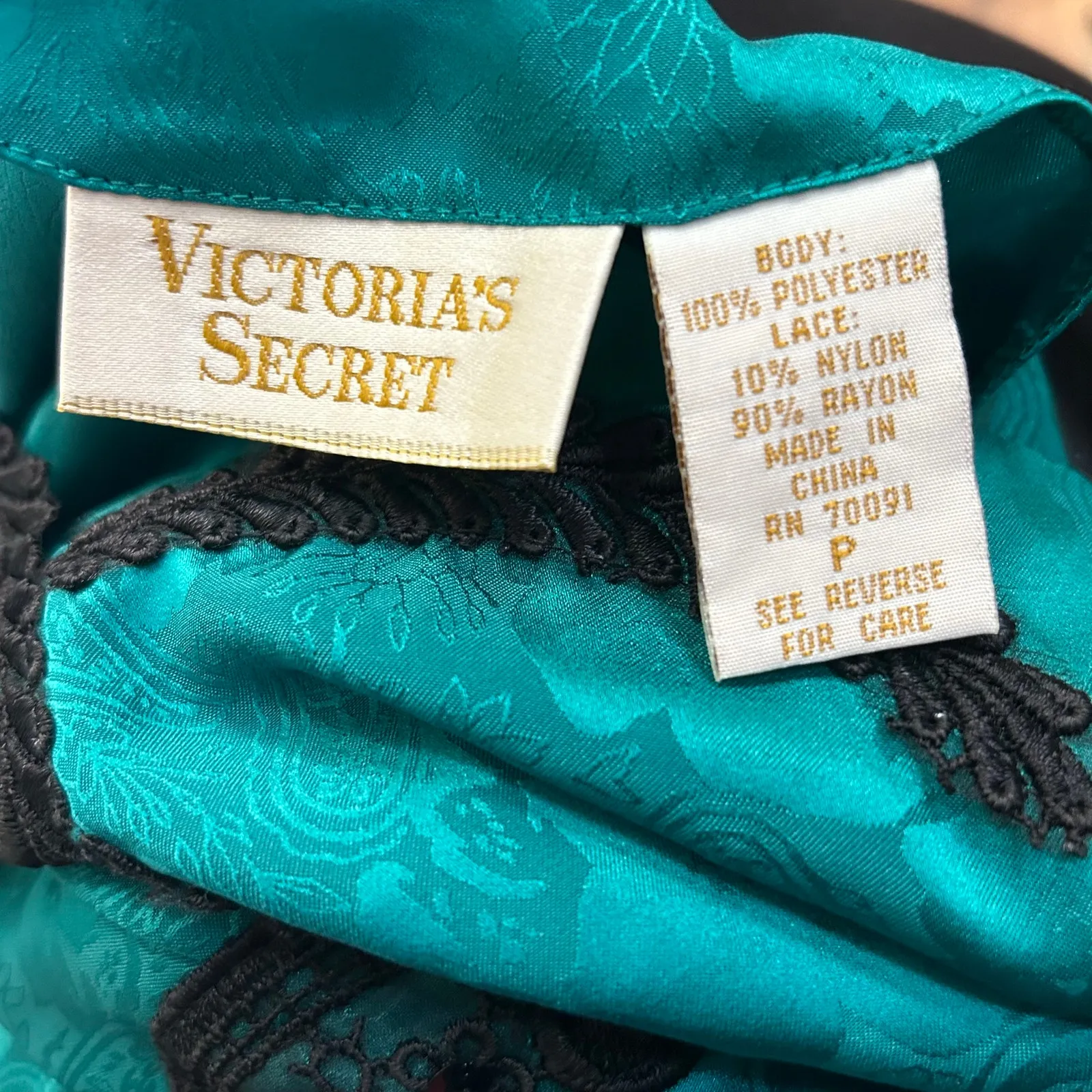 Vintage Victoria's Secret Gold Label Satin Nightgown Lingerie Lace Gothic Green - Image 5
