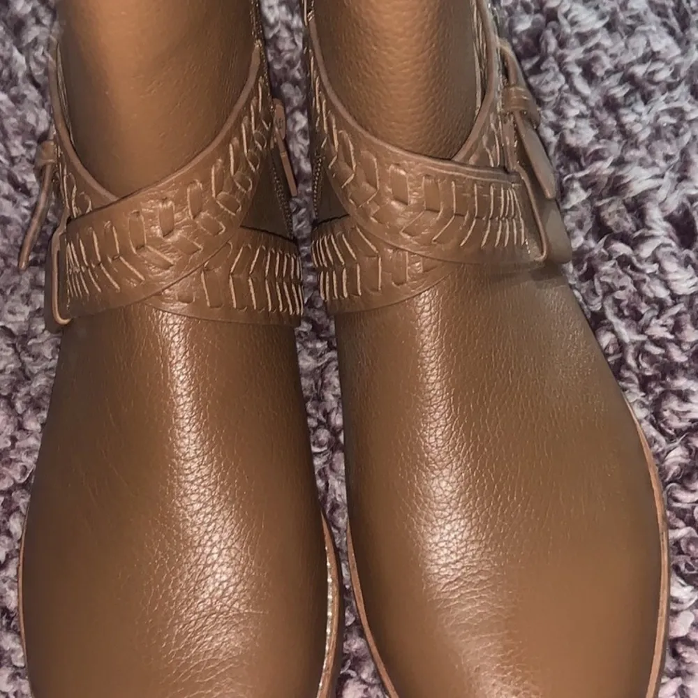 Jack Rogers Eliza Moto Boots fall 7.5 woven ankle boho preppy classic tan casual - Image 3