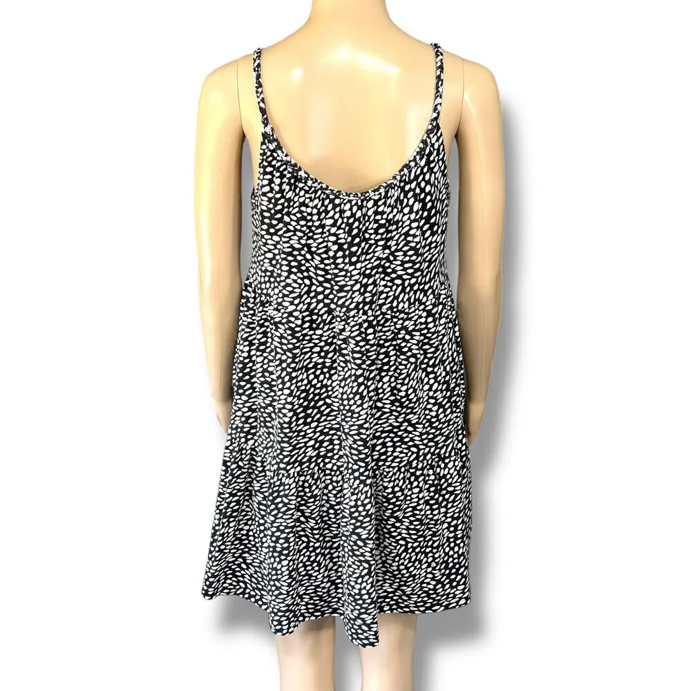 Old Navy Womens Sundress Animal Print Sleeveless Tiered Pockets Black White Med - Image 4