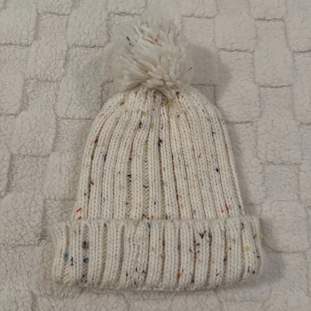 Garage Cream Knit Pom-Pom Beanie with Colorful Design, Adult OS - Image 2