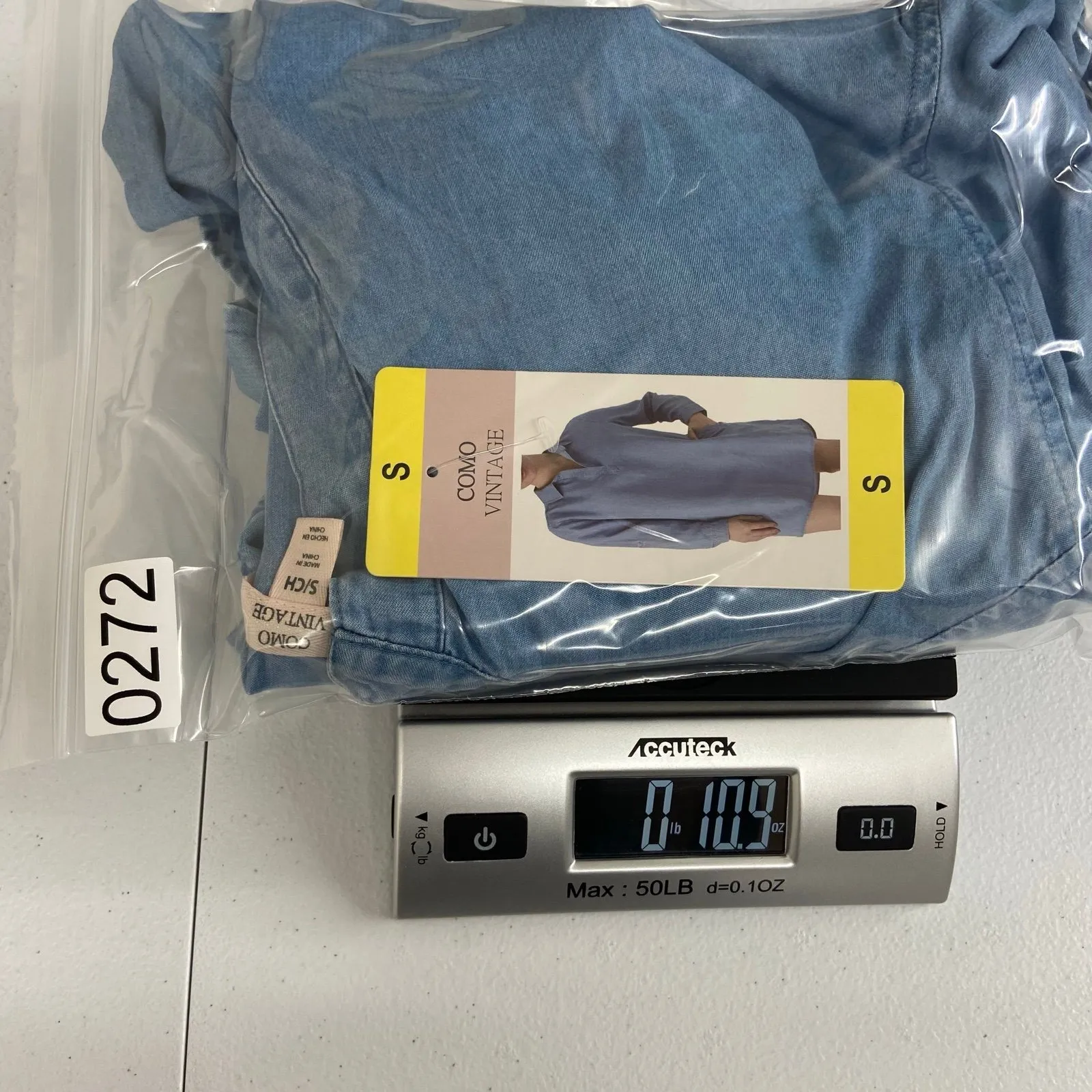 NEW Como‎ Vintage women's light blue denim indigo long sleeve collared dress S - Image 7