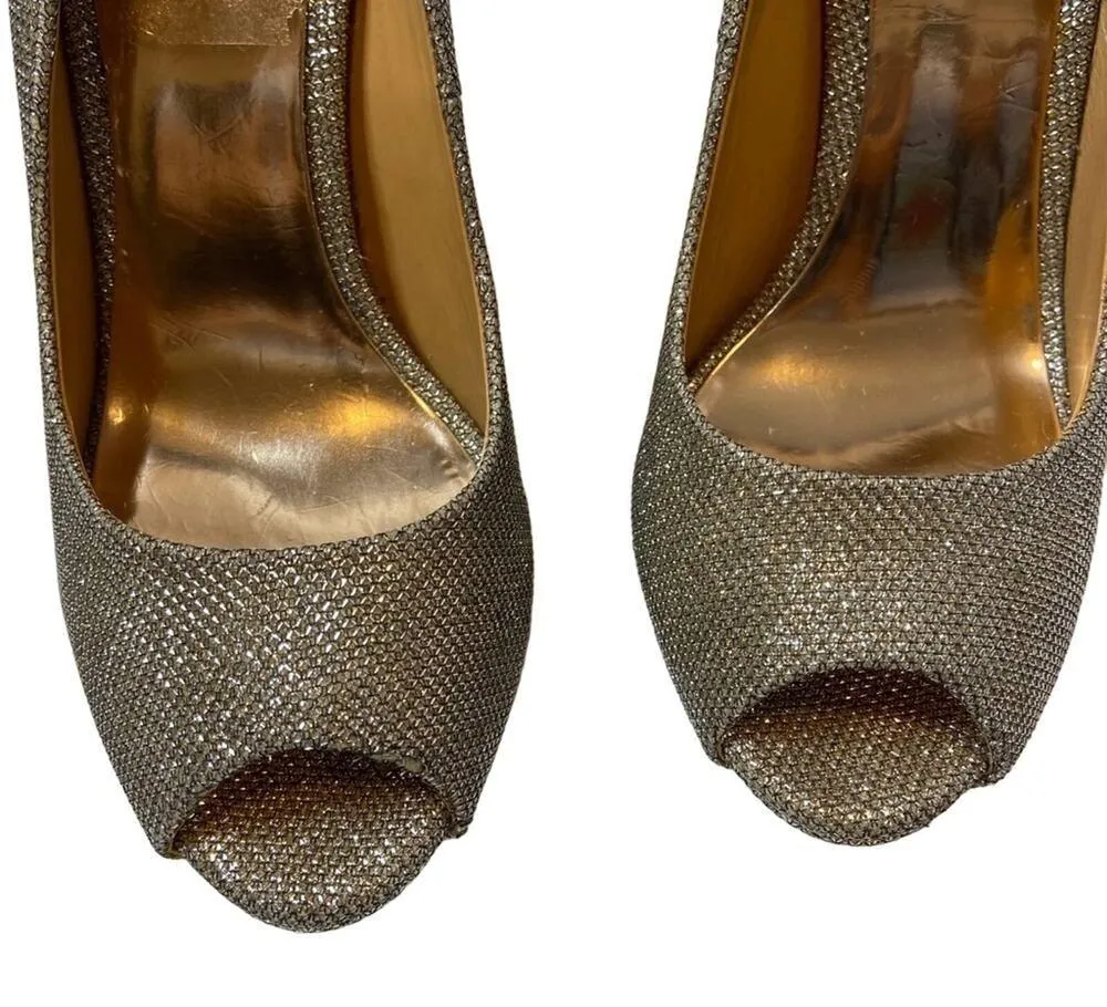 Badgley Mischka Humbie Peeptoe Platform Heels in Sparkly Silver - Image 4