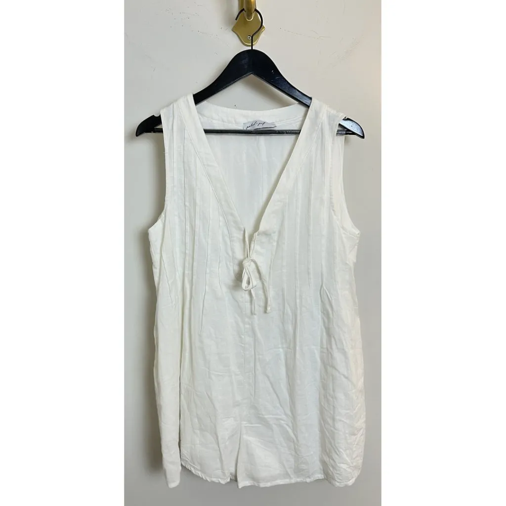 PETAL & PUP Sleeveless Cotton Tie Front Romper in White Size Large - Image 3