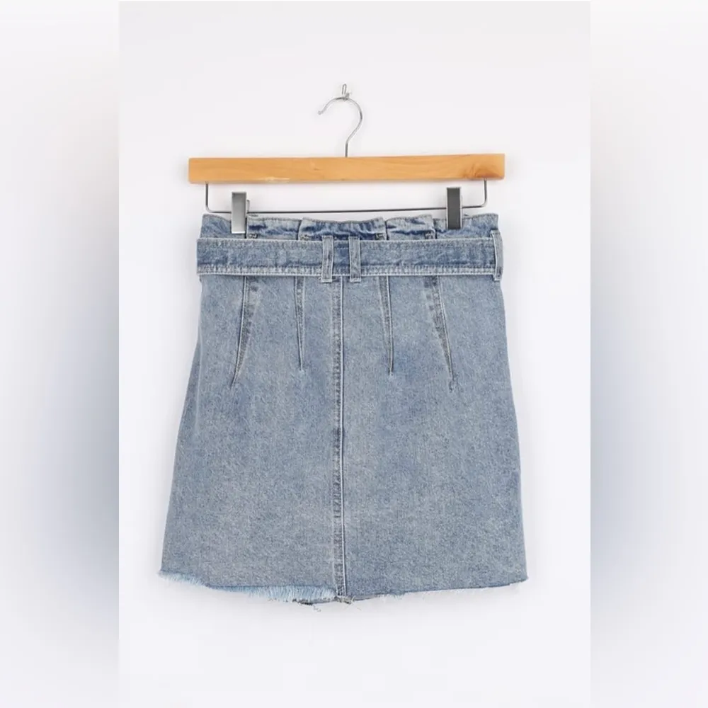 Free People East of Eden Medium Wash Denim Belted Mini Skirt - Image 5