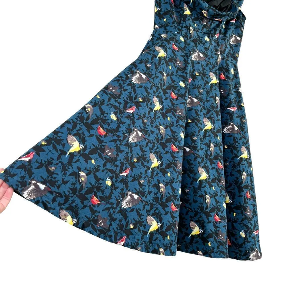 Lindy Bob Ophelia Blue‎ Bird Print Fit & Flare Dress Retro 50s Pinup, Size XS Blue - Image 8