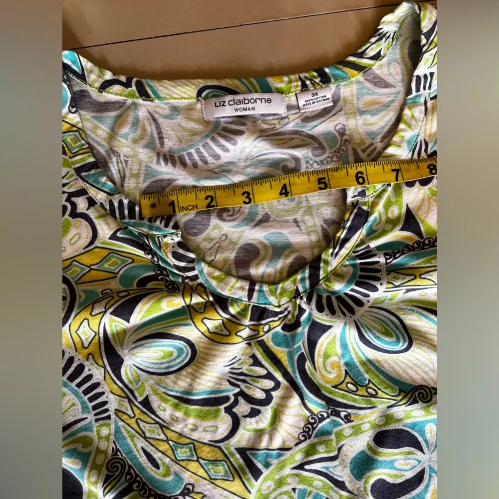 Liz Claiborne Womens Blouse 3X Sheer Multicolor Lightweight Pleated Front cotton - Image 5