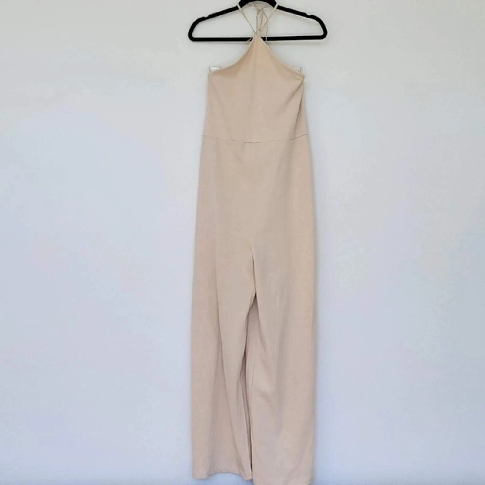 Zara Halter Ruffle Back Wide Leg Jumpsuit Beige Size Small Cotton Stretchy NWT - Image 5