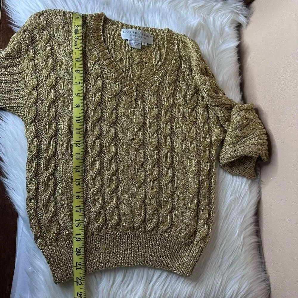 Lillie Rubin Exclusive Vintage Gold Metallic Beaded Sweater Size Small - Image 8