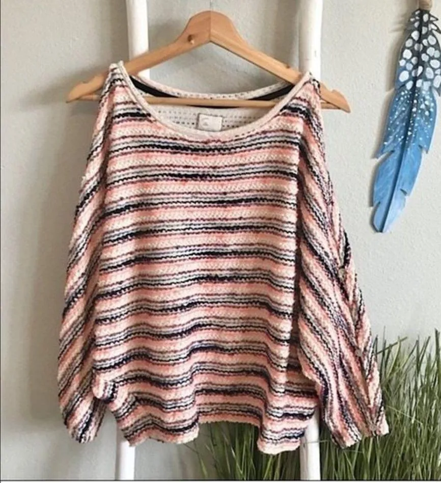 Anthropologie Postmark Malu Spacedye Stripe Cold Shoulder Blouse Sweater Large - Image 4