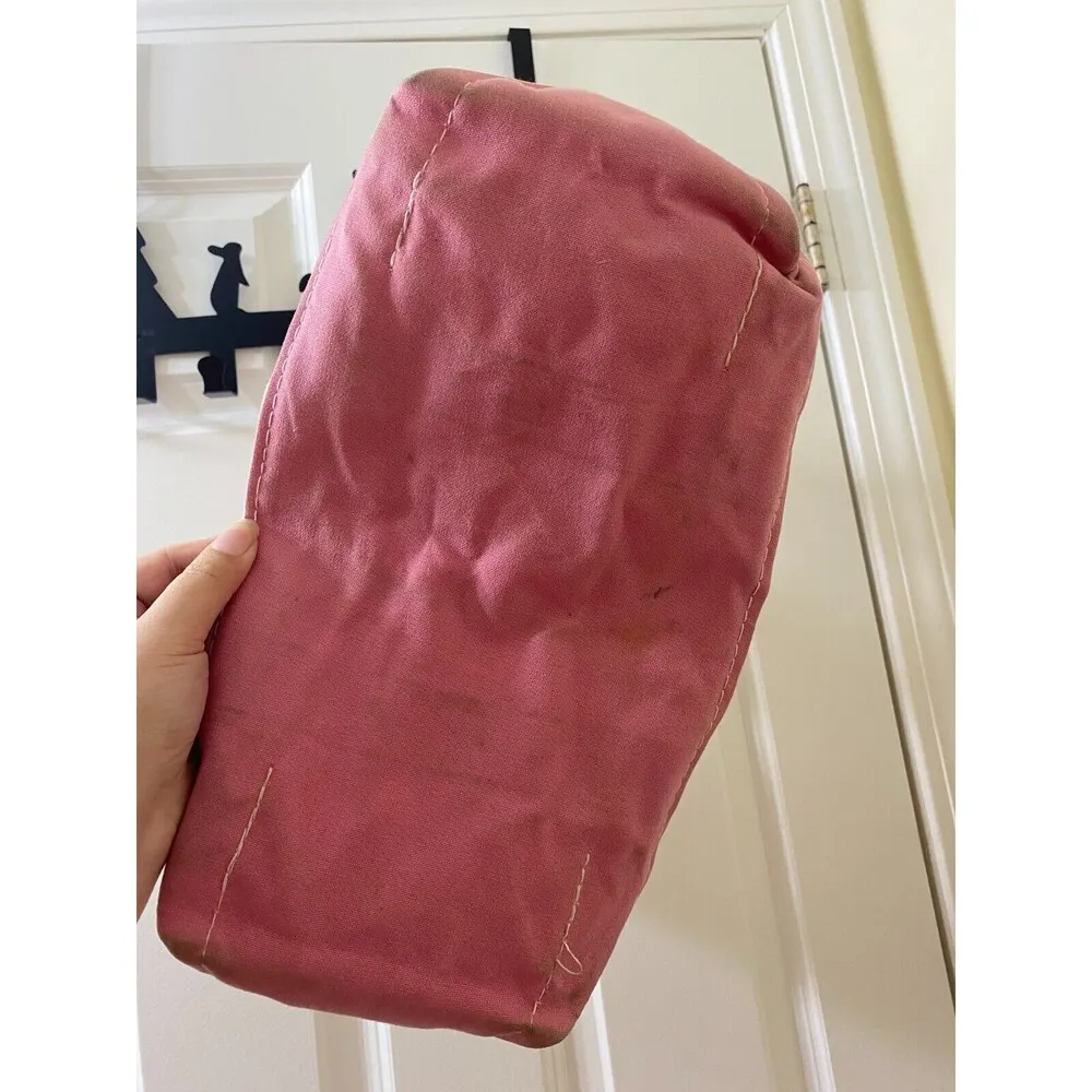 Vintage LL Bean Classic Canvas BOAT AND TOTE ZIPPER Bag PINK WHITE MOM - Image 4