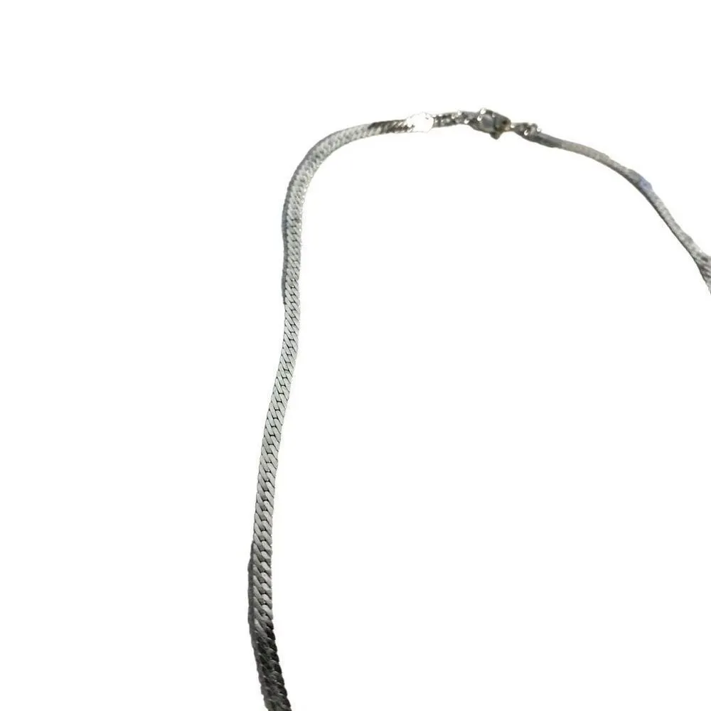 Vintage Monet 16" Silver Tone Herringbone Snake Chain Necklace - Image 3