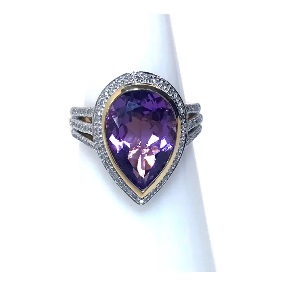 14KT GENUINE 4 CARAT  & DIAMOND RING DESIGNER  -7.17 GRAMS!! - Image 12