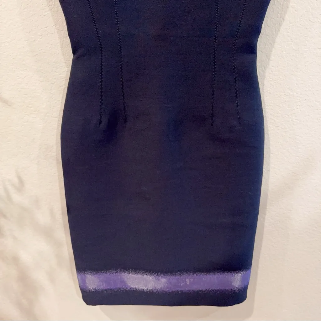 Balenciaga Navy with Ultraviolet Virgin Wool Blend Sleeveless Midi Dress US6 NWT - Image 4