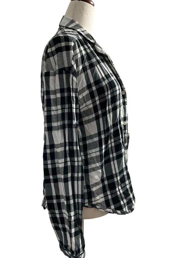 Victoria's Secret Shirt Womens Small Black White Plaid Long Sleeve PJ - Image 2