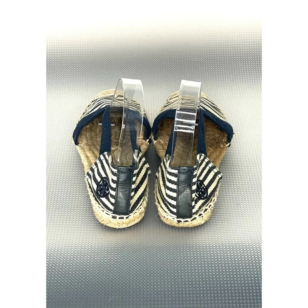 Tory Burch Catalina Canvas Flat Espadrilles Blue White Logo Size 7 - Image 6