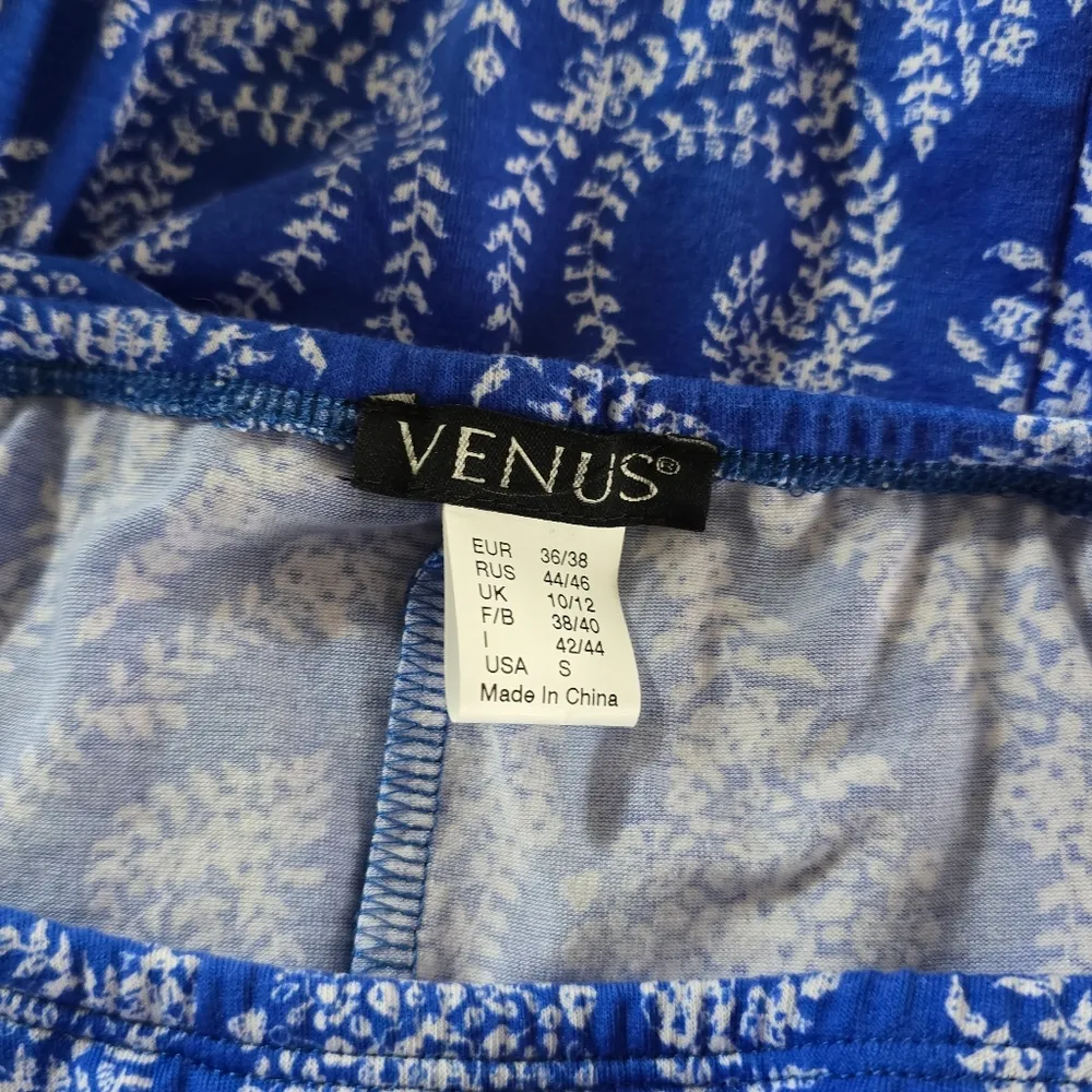 Venus Blue Paisley Off-Shoulder Pom Pom Trim Paisley Mini Dress Size Small - Image 6