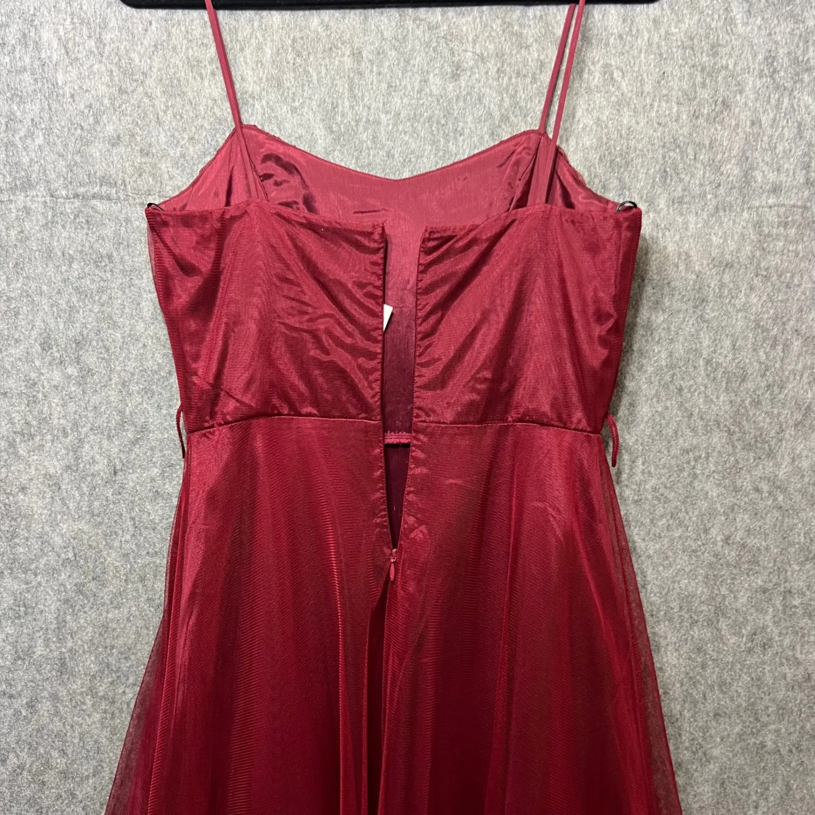 Vintage 90s‎ As U Wish Party Dress Fit Flare Sleeveless Tulle Overlay Red Size 5 - Image 7