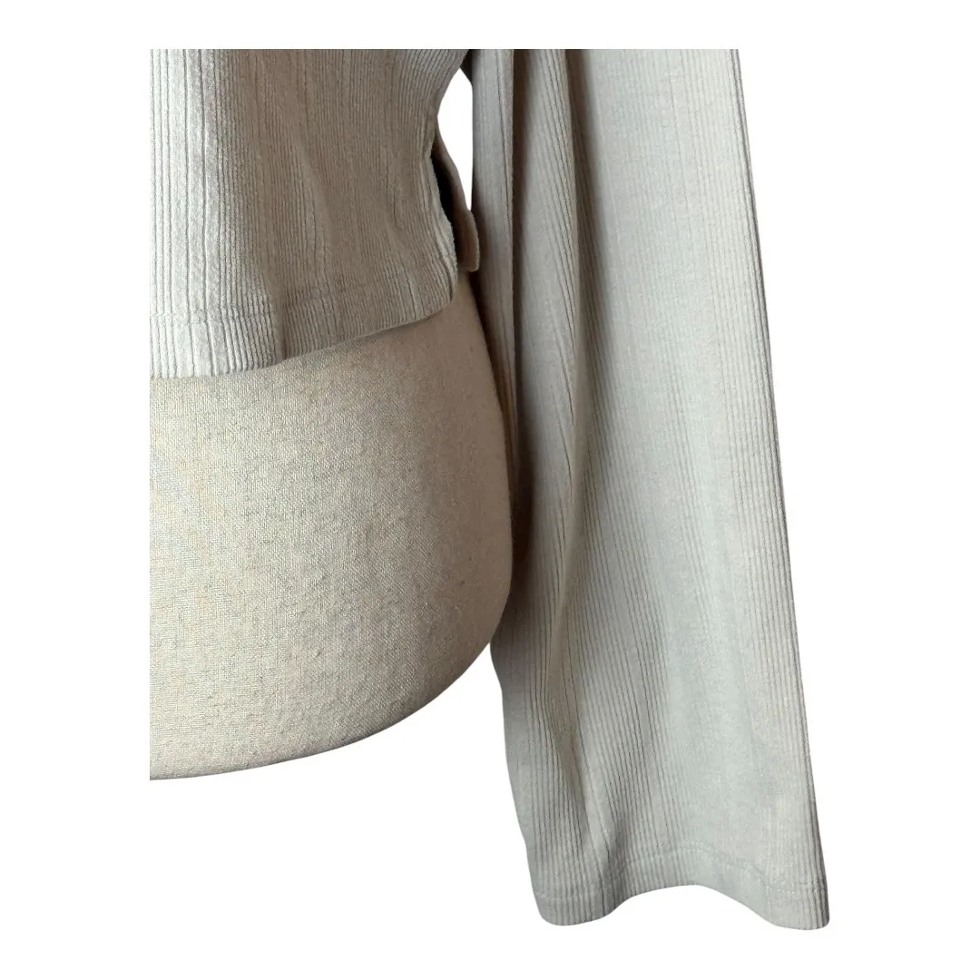 Abercrombie & Fitch Shirt Women Medium Beige Ribbed Knit Cropped Long Sleeve Tee - Image 5