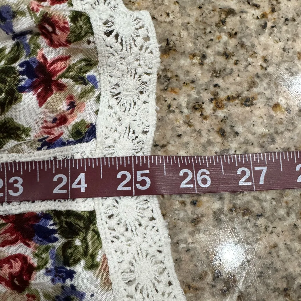 Floral Lace Trim Blouse Cold Shoulder Angel Sleeves L Large Red - Image 7