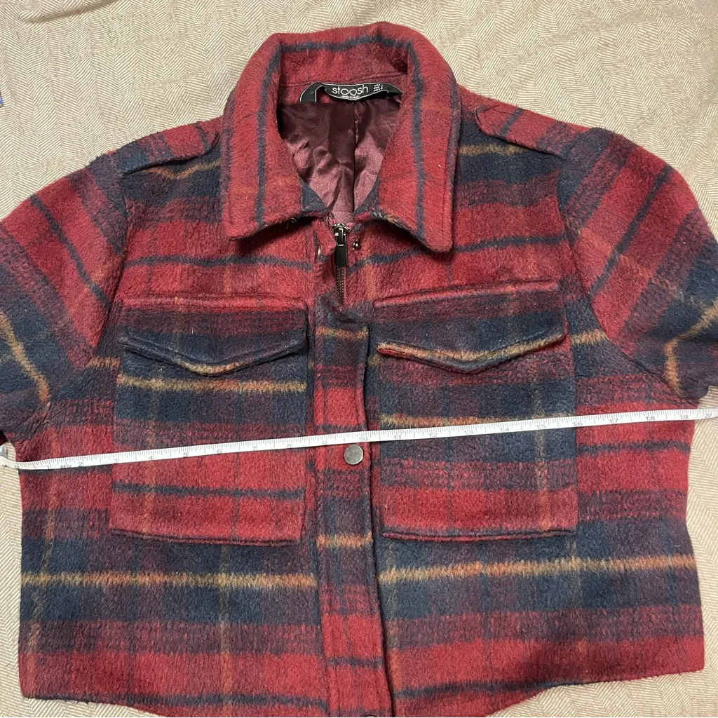 stoosh Red & Navy Blue Plaid Cropped Jacket - Image 8