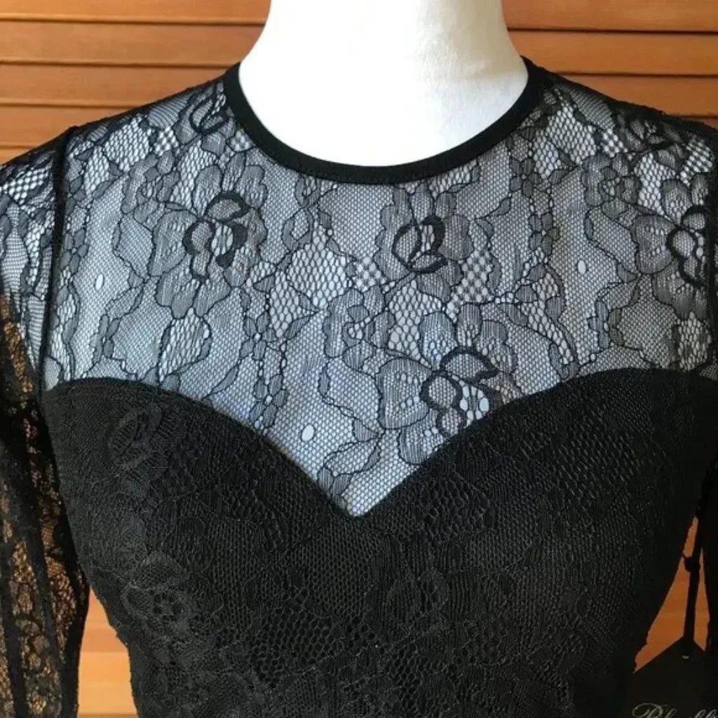 Lip Service Gothic Steampunk Victorian Black Celebration Stretch Lace 3/4 Top S - Image 7