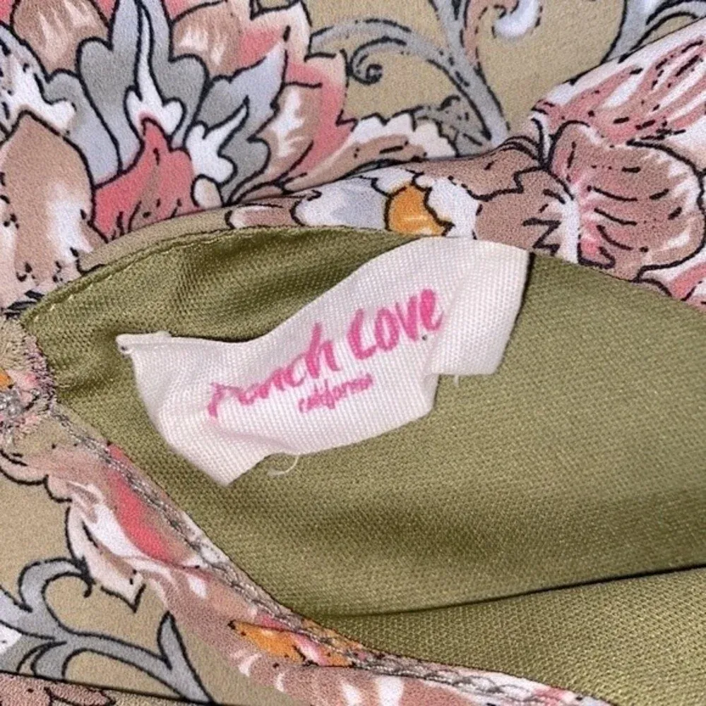 Peach love green floral boho dress size small - Image 6