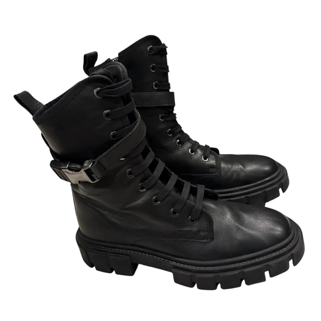 Massimo Dutti Black Leather Ankle Boots With Super Track Sole, Sz EU 39 / US 9 - Image 4