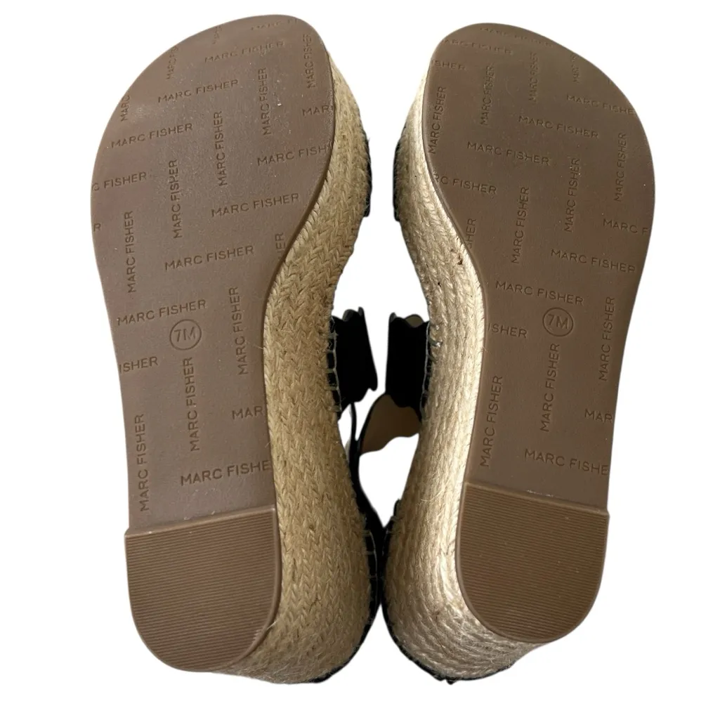 NEW Marc Fisher Calita Black Suede Platform Espadrille Wedge Sandals 7 - Image 5