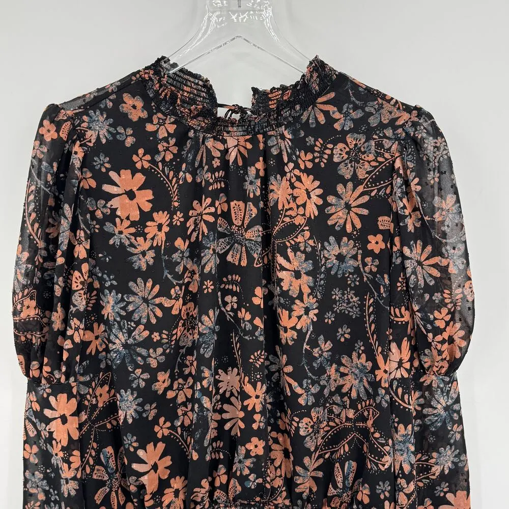 Free People Clarissa top women's small midnight combo puff smocked black floral - Image 4