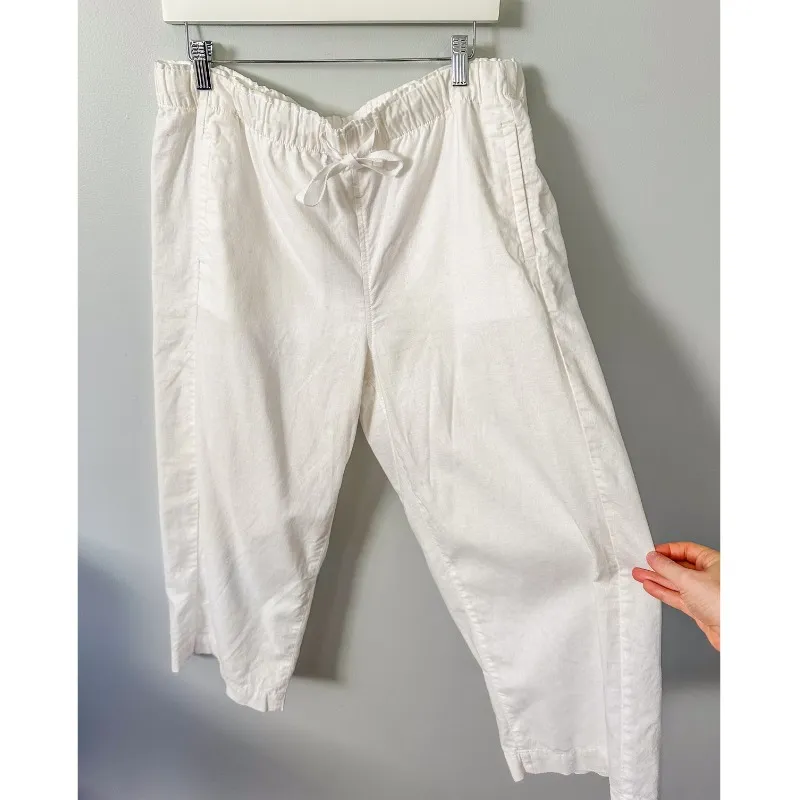 Eddie Bauer White Linen Cotton Blend Pull On Pants - Image 3